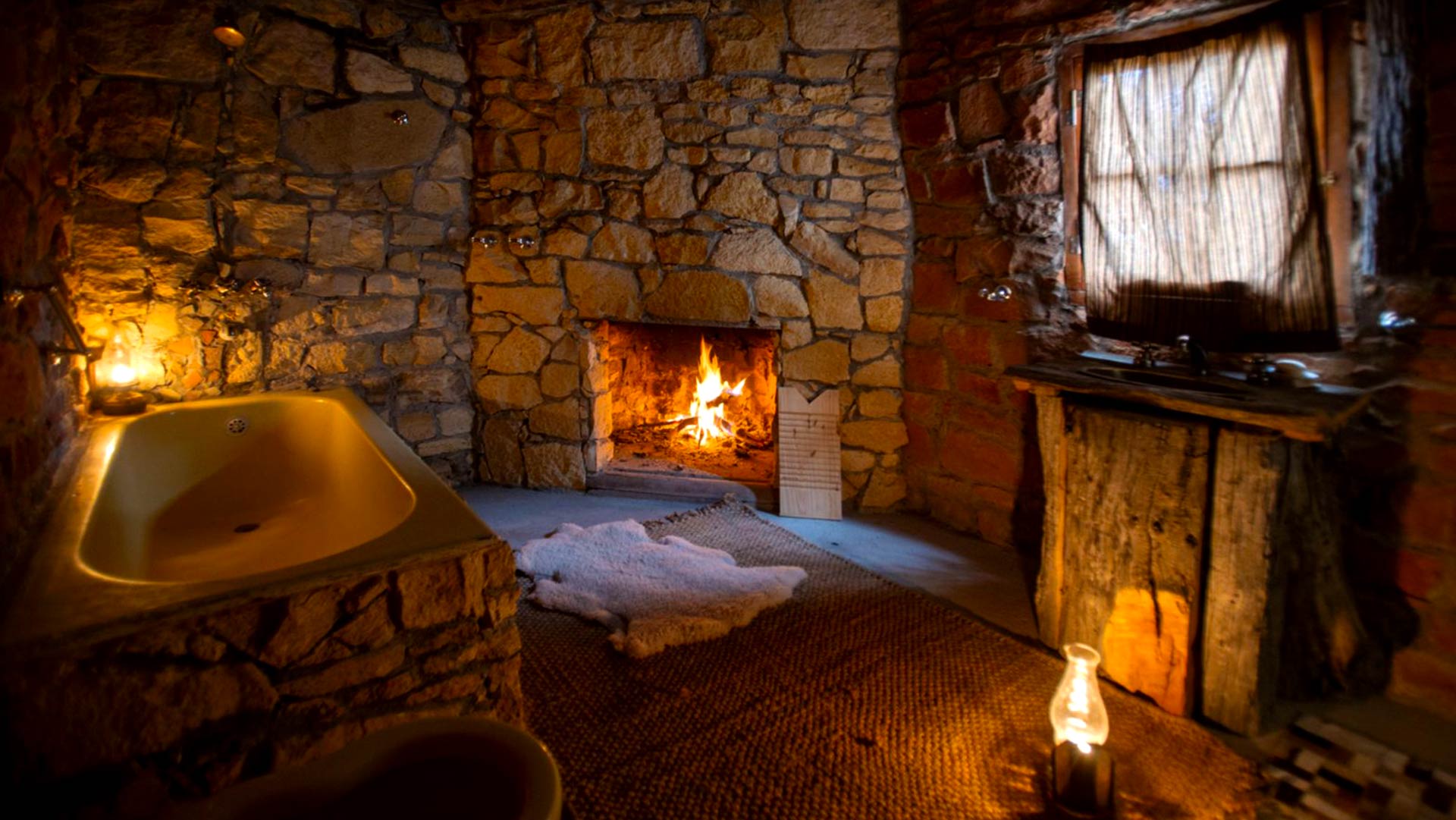 Bathroom Fireplace on Rancho Patagonico Luxury Adventure Travel Patagonia Experience