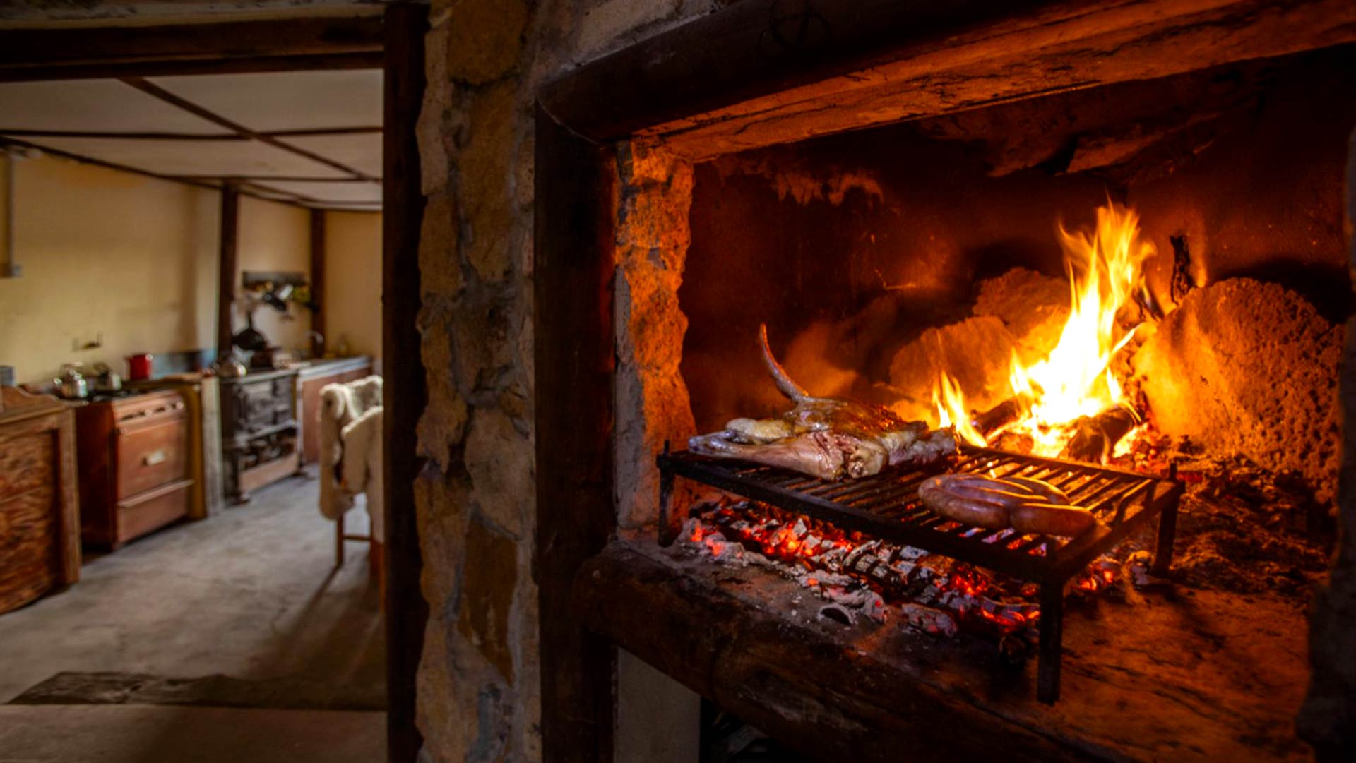 Fireplace with Asado on Rancho Patagonico Luxury Adventure Travel Patagonia Experience